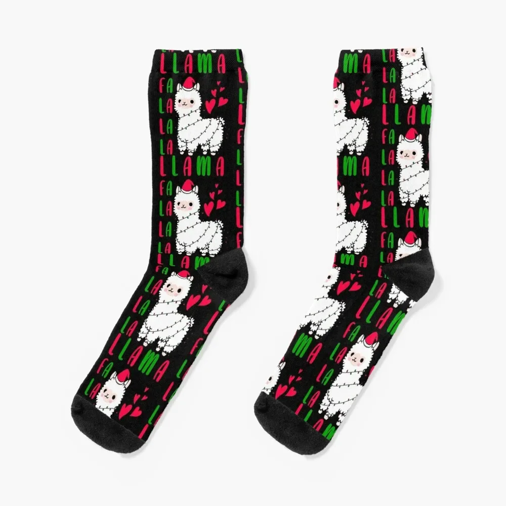 

Falalalala Llama Funny Christmas Socks Running colored basketball gift Socks Women's Men's