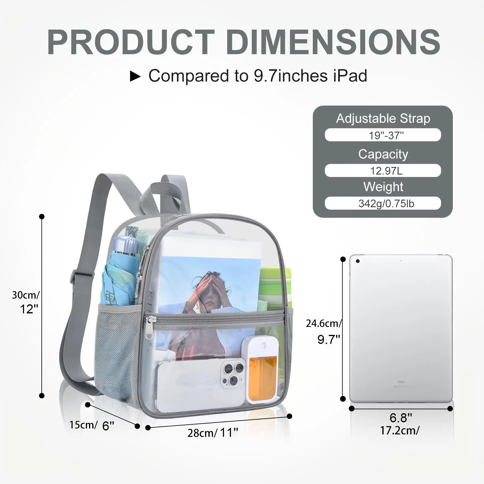 Mochila transparente para estádio aprovada, bolsa transparente à prova d'água para eventos de estádio e eventos esportivos de trabalho de concerto