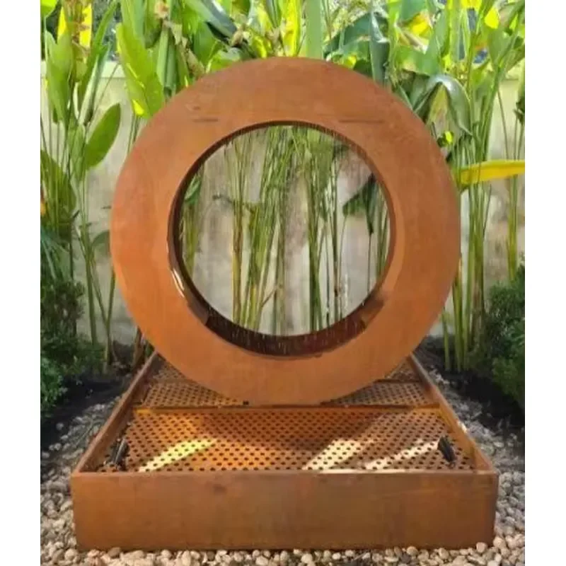 For Garden Water Fountains Corten Steel Moon Gate Shape Rusty Water Fall Rain Curtain