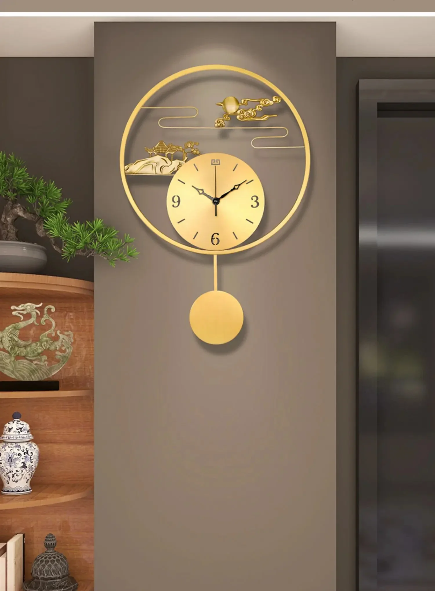 

# Hot Sales Clock Hanging Clock, Living Room, Light Luxury, Fashionable, High-end Pure Copper Hanging Wall, Quartz Clock, Restau