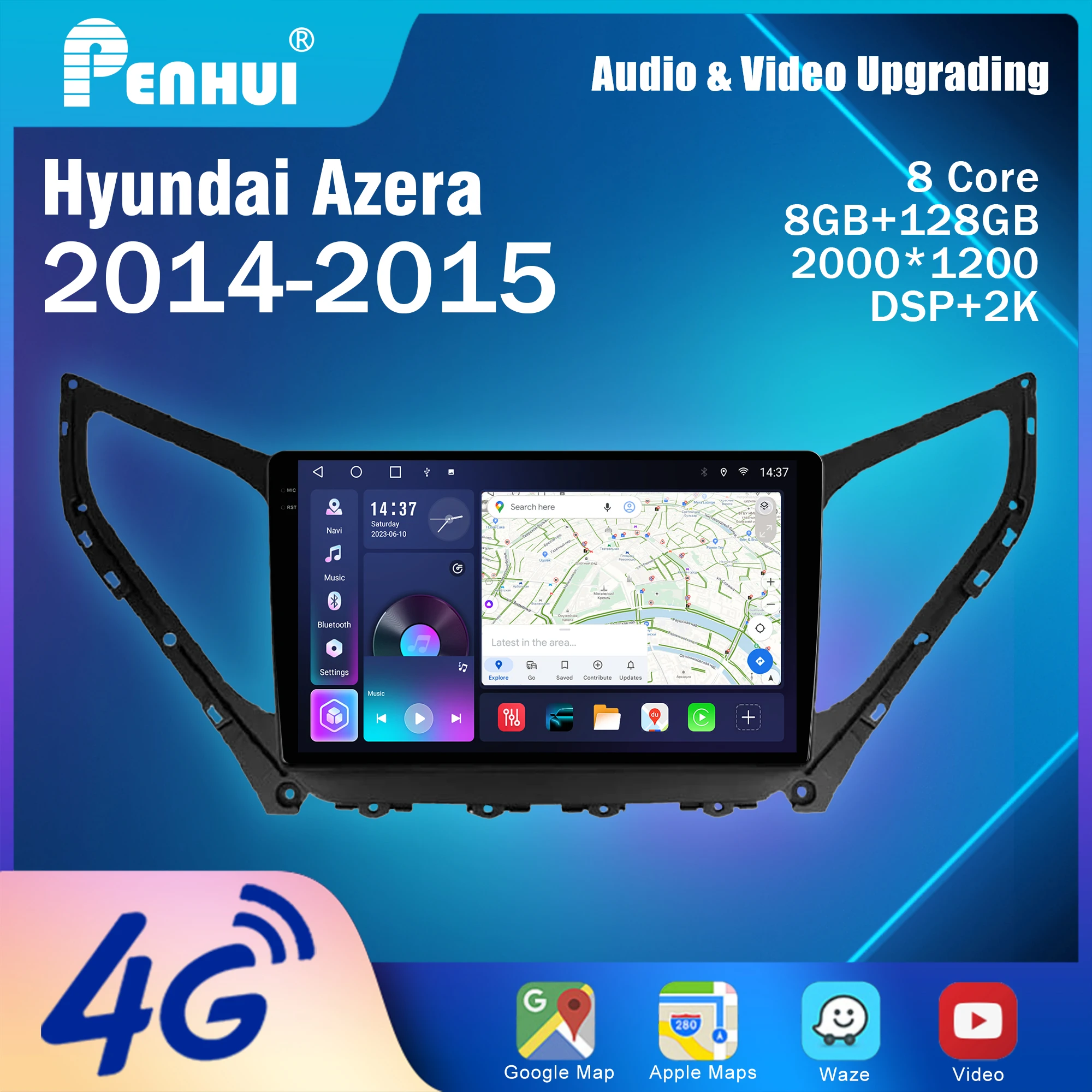 Penhui for Hyundai Azera 2014-2015 Android Car DVD Multimedia Player Screen Audio Video 2 Din DSP Bluetooth CarPlay Radio
