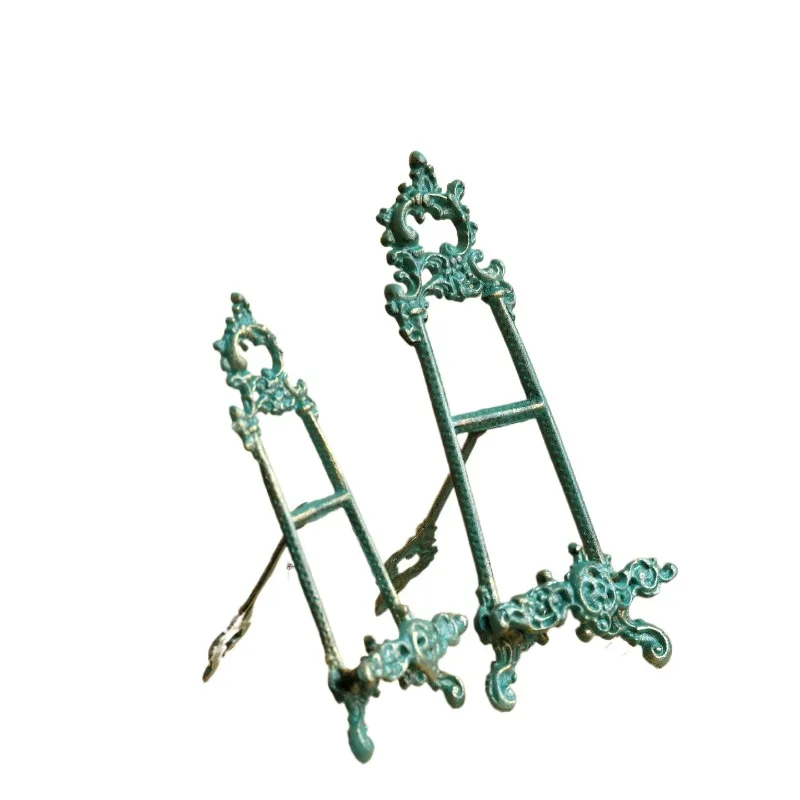 Retro Carved Cast Iron Display Stand, Vintage Plate Photo Frame Holder, Classical Light Luxury Home Decor