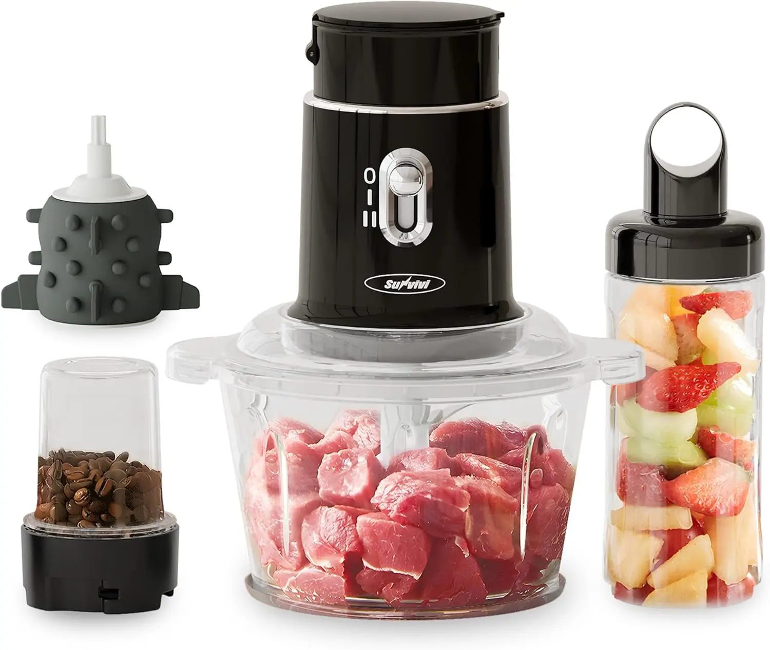 

Electric Food Chopper, 4 in 1 Small Food Processor for Grinding Meat, Peeling Garlic & Juicing, 2 Speed Blender and Food
