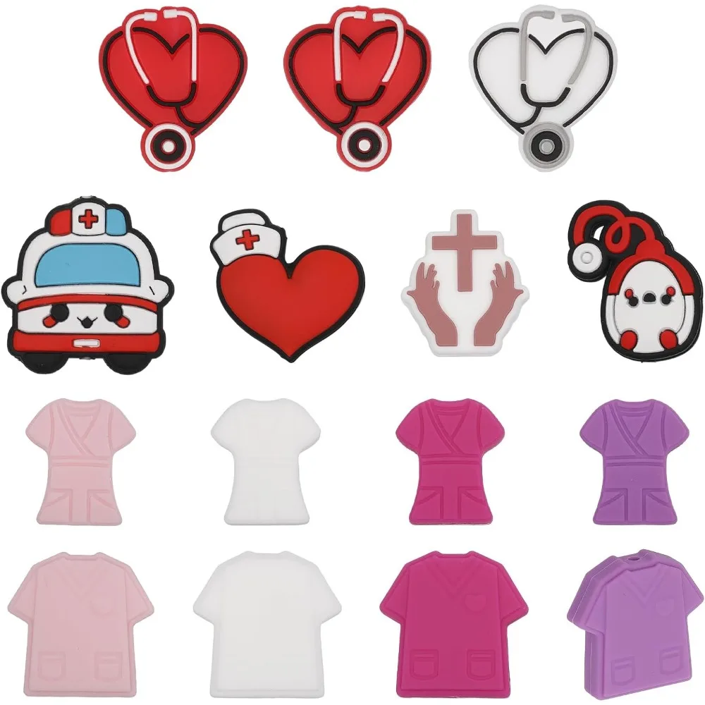 15 шт., 15 стилей, одежда для медсестры, силиконовые бусины, медицинские тематические силиконовые фокусные бусины для DIY, ожерелья, браслет, брелок, набор для изготовления