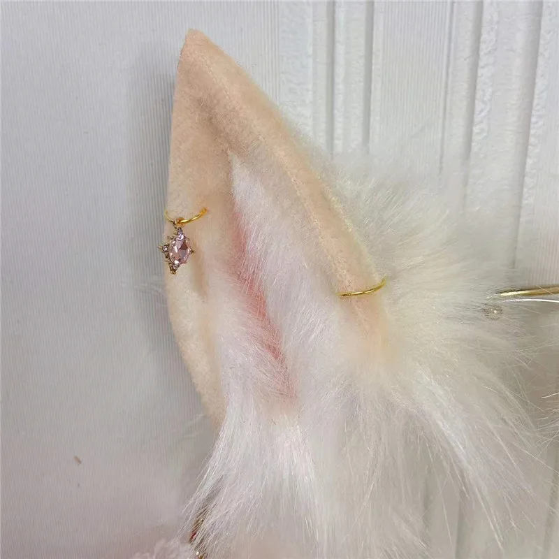 Handmade Neko Cat Fox uszy Hairhoop kolczyki ogon bestia styl nakrycia głowy dla dziewczyny kobiety przebranie na karnawał akcesoria