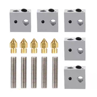 15pcs MK8 Heated Block 1.75mm Throat Tube+0.4mm Extruder Nozzle Print Heads M6 Heater Blocks Hotend Kit 3D Printer Parts DIY Kit