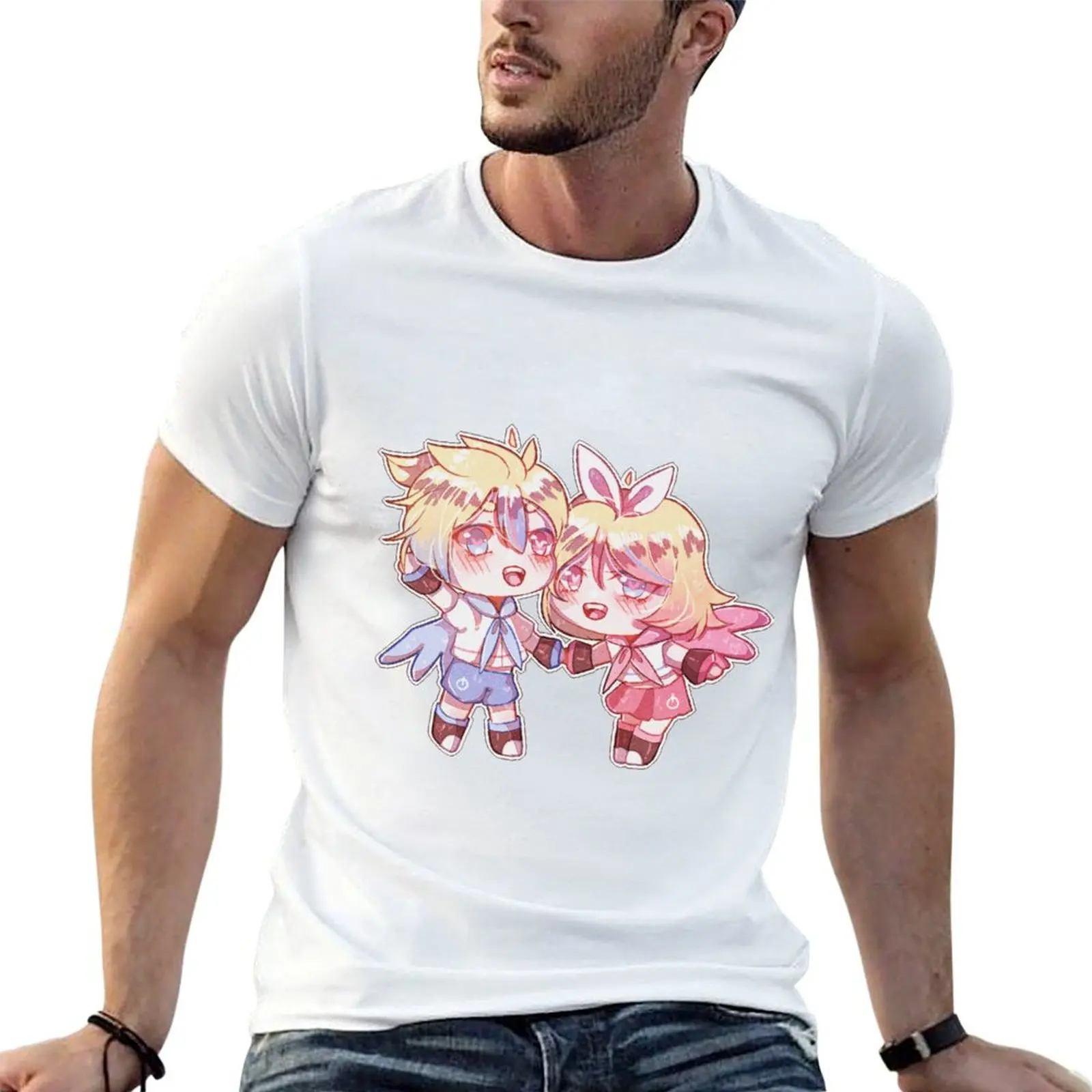 ボーカロイド-レンとリン-エレクトリックエンジェル-tシャツ-tシャツ男性用-100-綿-tシャツ-カスタムプリント-tシャツ-デザイナー-tシャツ
