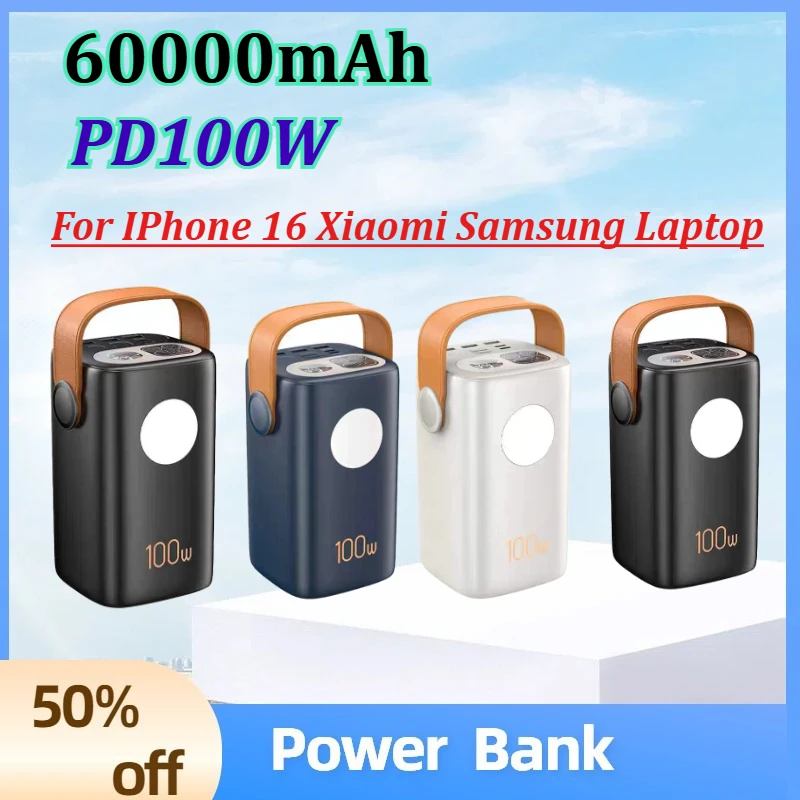 

Power Bank 60000mAh Large Capacity Fast Charging PD100W USB C External Spare Battery Charger For IPhone 16 Xiaomi Samsung Laptop