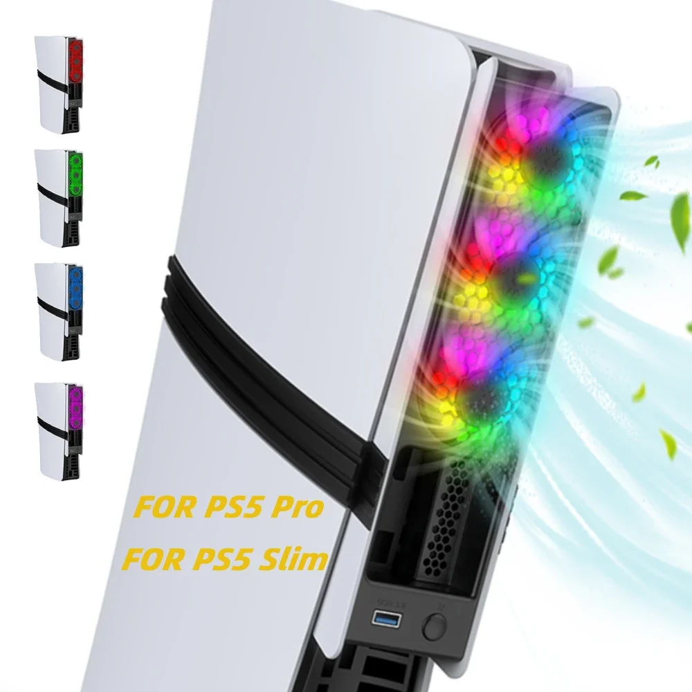 Cooling Fan for PS5 Pro/Slim Adjustable 3 Speed Cooling Fan with LED Light & USB3.0 Port Enhanced Cooling Fan For Disc & Digital