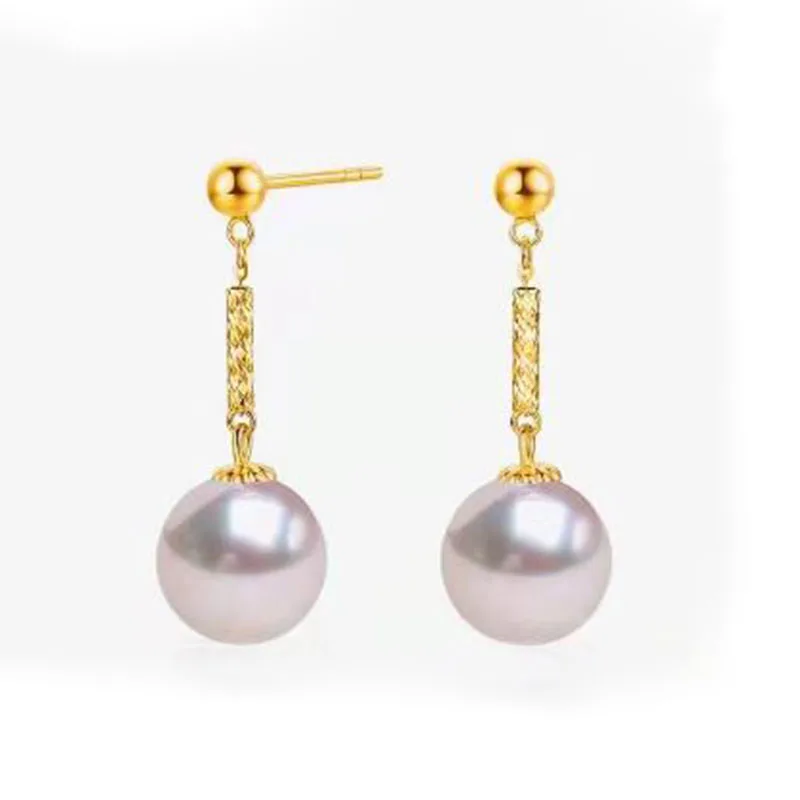 NYMPH 18K Gold Earrings Pure AU750 Dangle Earrings Fine Akoya Pearl Ear Jewelry Exclusive Party Gift For Women 7-8mm E603