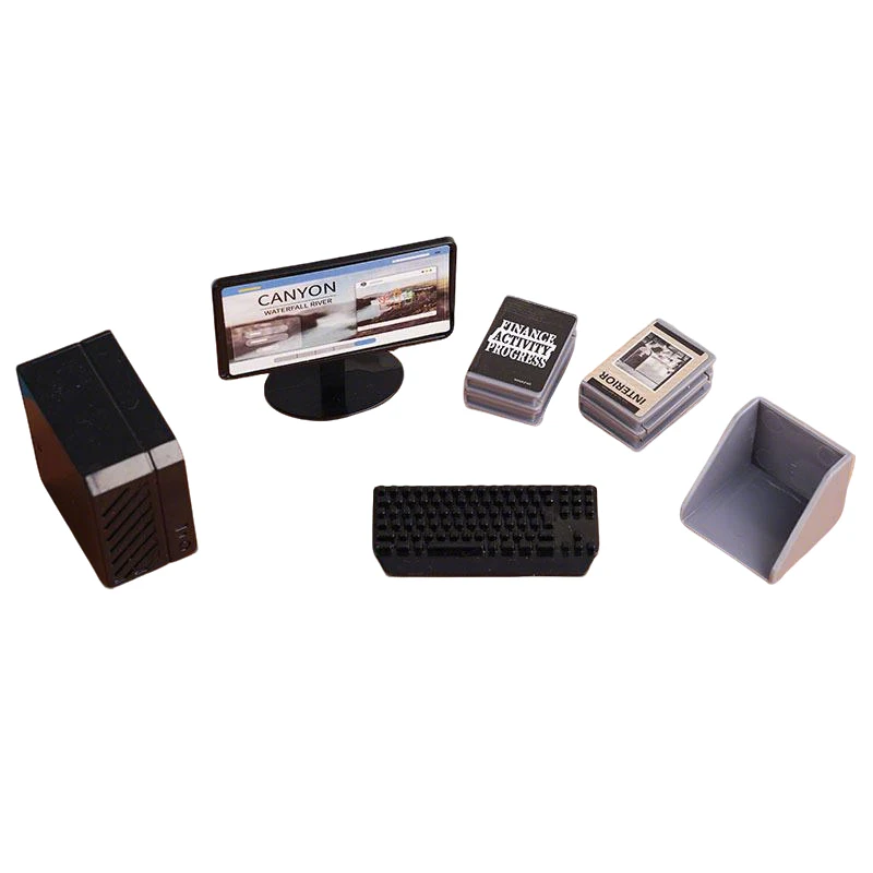 

New 1 Set 1:12 Dollhouse Miniature Plastic Computer Keyboard Desk Chair Kit Home Study Room Furniture Decor Micro Scene Props