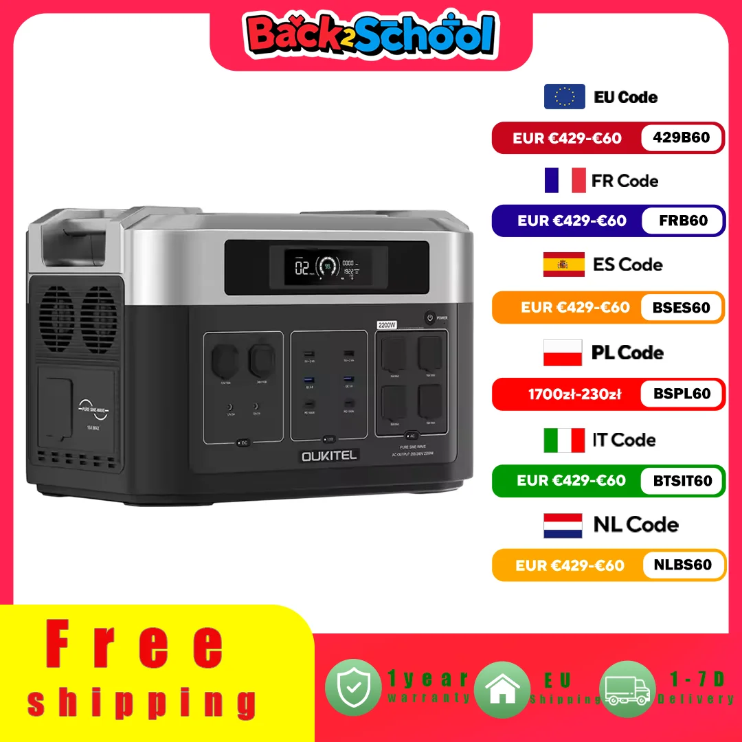 Bp2000e 2400W 2048Wh Oukitel-Estación De Energía Portátil Bp2000e, Generador Solar De 2200W, Batería Lifepo4 De 2048Wh, Respaldo Para El Hogar, Energía Móvil Para Acampar Al Aire Libre