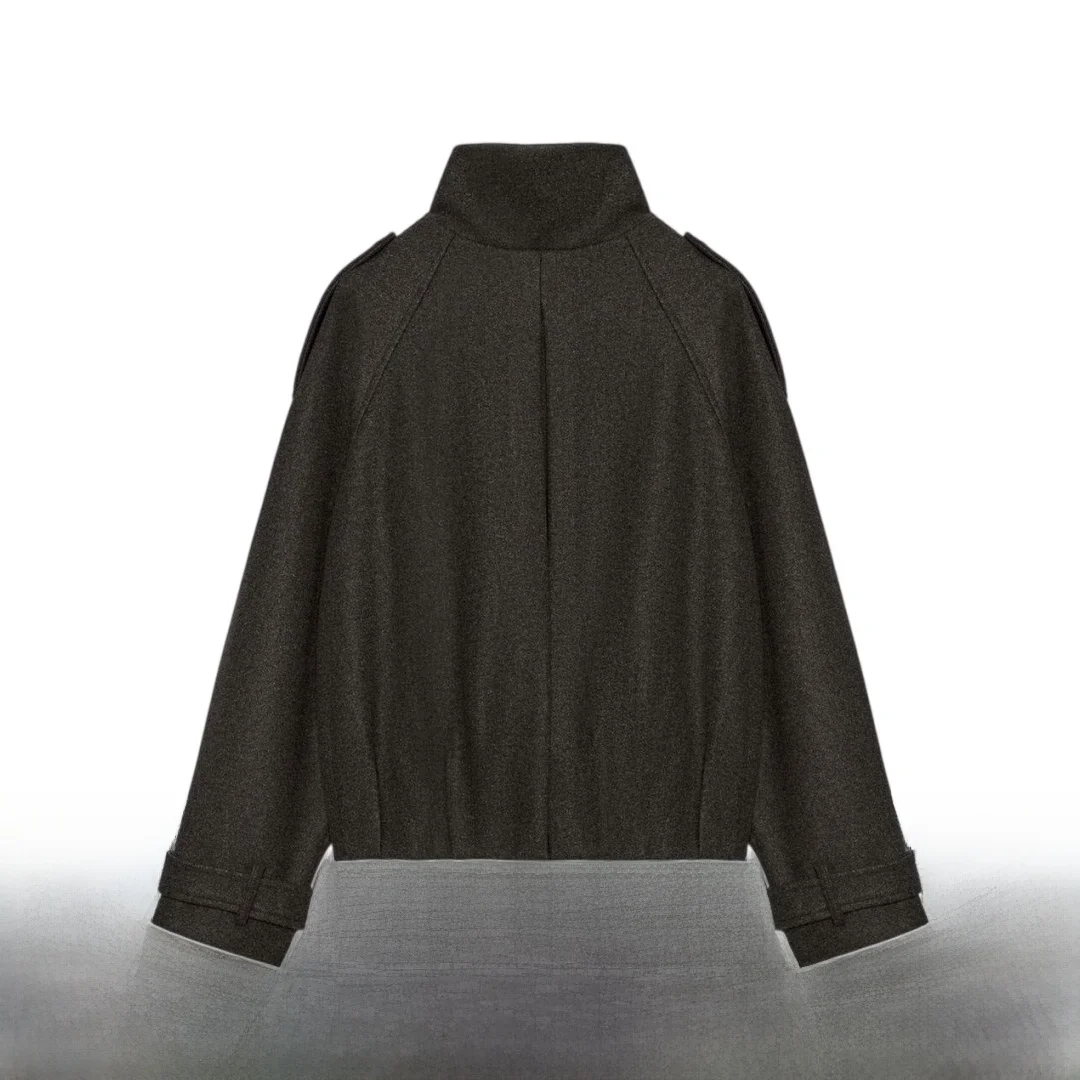 Elegant Long Sleeve Pilot Jacket Women's Fashionable Stand Collar Buckle Strap Outerwear New Autumn 2026 Standard Fit Zipper
