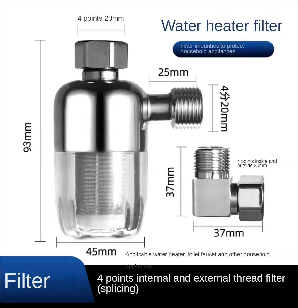 Filtro de agua de 4 puntos para ducha, Filtro frontal de cobre completo para el hogar, elemento de filtro exento