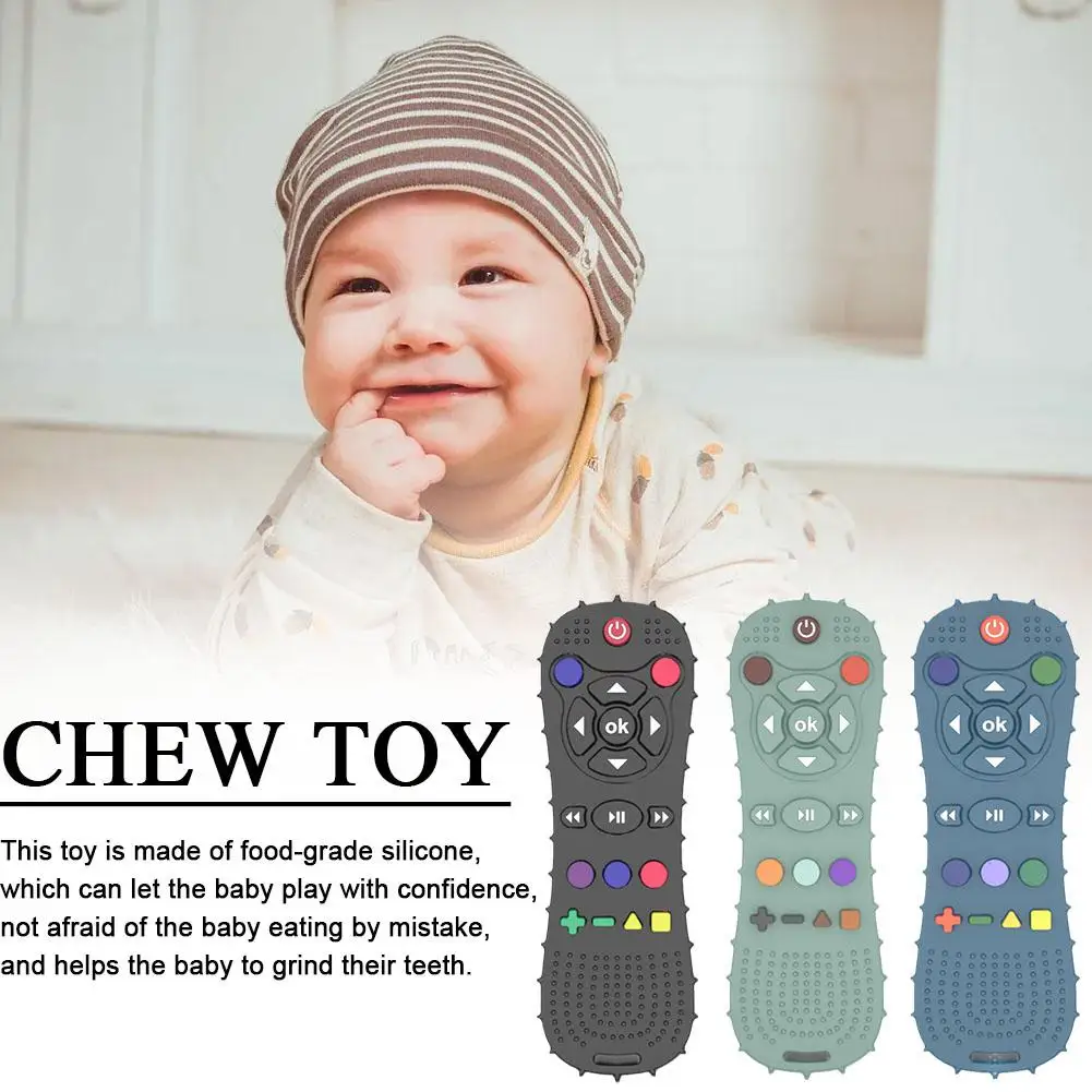 Baby silicone remote control teether baby anti-eating hand teething stick cartoon soothing teething toys cognitive teething toy - view 3