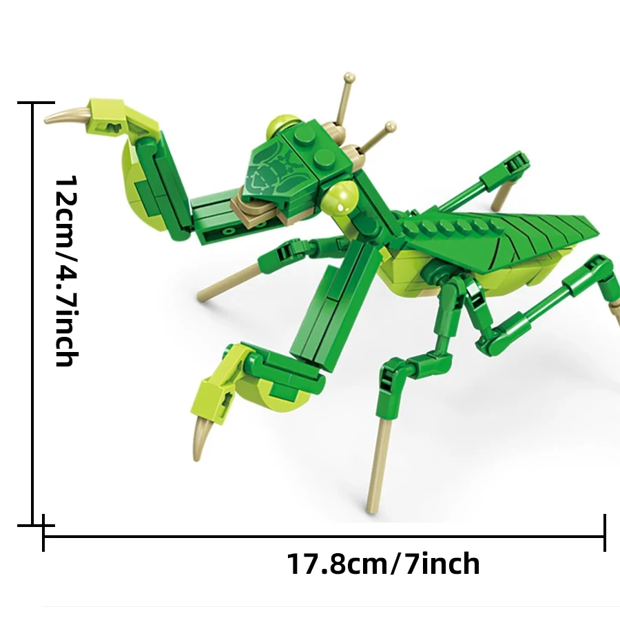 Bloco de montagem de insetos criativos, modelo de montagem de mantis de oração verde, montagem de pequenos animais para crianças, brinquedo para presente