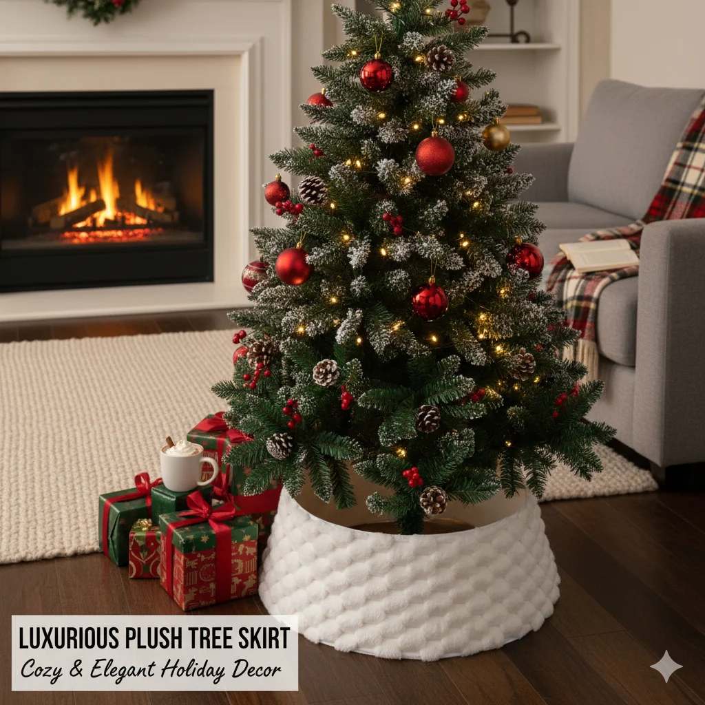 

Christmas Tree Collar Cream White Rustic Farmhouse Tree Skirt Alternative Stand Base Cover for Artificial Trees Decor