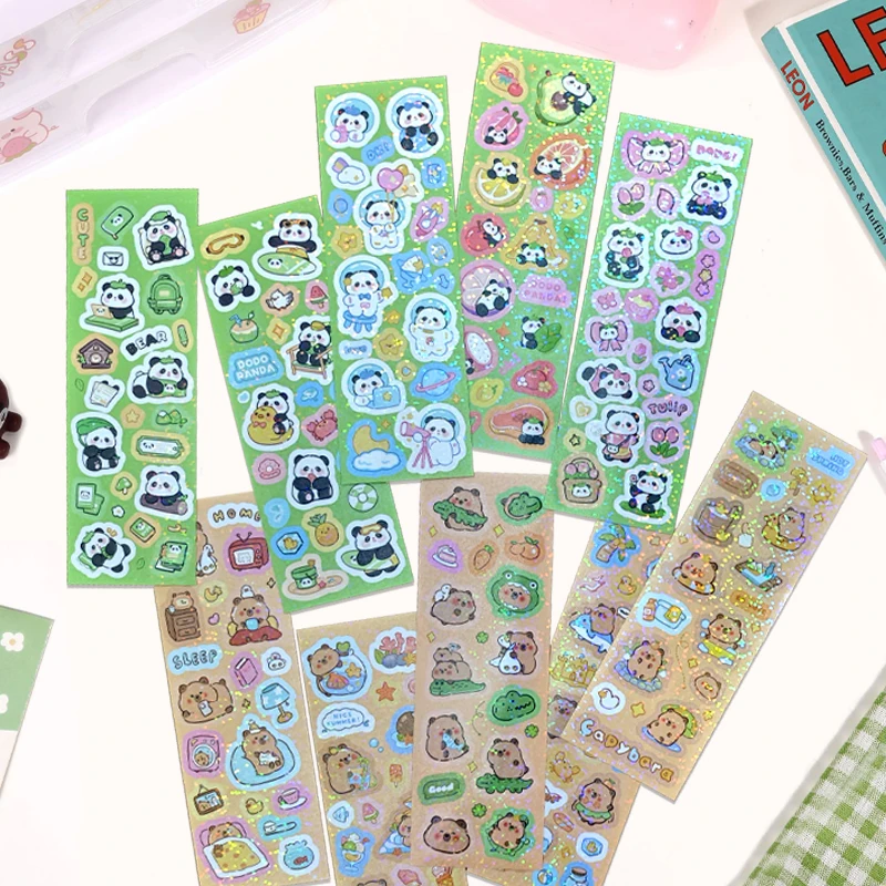 

10 Sheets Cute Panda Kapibala Stickers Children Reward Sticker Cartoon DIY Stationery Notebook Phone Water Bottle Luggage Decals