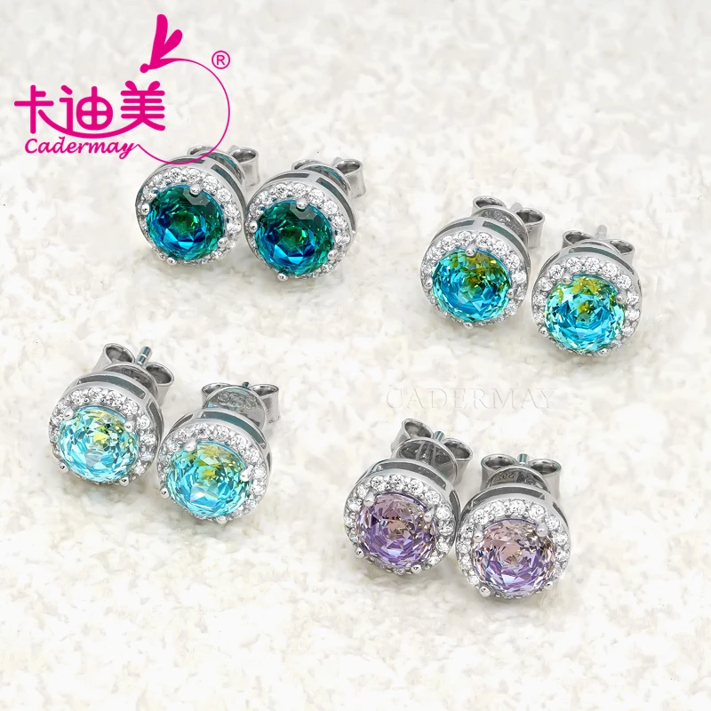 CADERMAY Double Color Eye Stone 925 Sterling Silver Stud Charms Earrings For Women Girls Custom Fashion  Jewelry