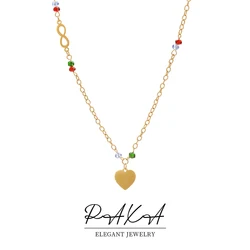PAXA Bohemia Heart Pendant Stainless Steel Necklace Chic Delicate Waterproof Handmade Colorful Beads Fashion Jewelry Women Gifts