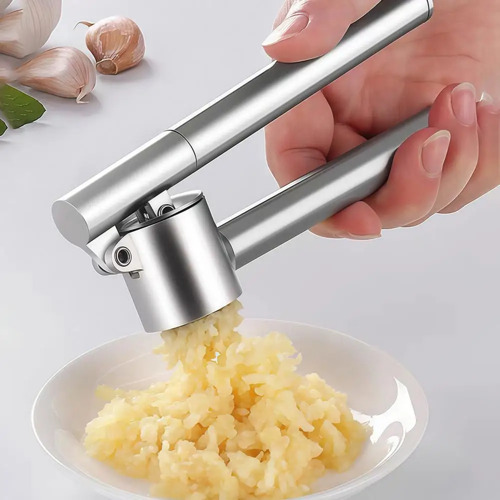 Garlic Press Stainless Steel Heavy Duty Garlic Crusher Stainless Steel Garlic Press Masher Extended Handle Ginger for Kitchen