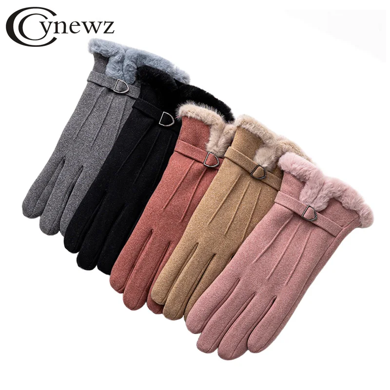 Fashion Winter Women Gloves Keep Warm Suede Mittens Touch Screen Windproof Full Finger Ladies Outdoor Sport Female Gloves