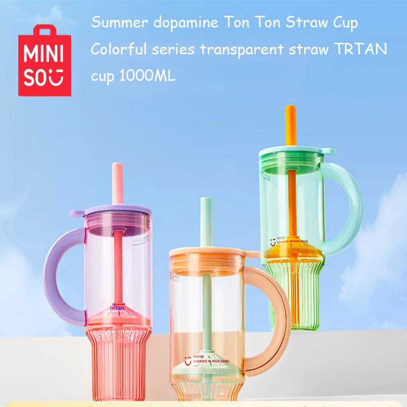 

Kawai Miniso 1000 мл легкая высококачественная чашка для воды с героями мультфильмов и мультфильмов, летняя соломенная чашка для дофамина