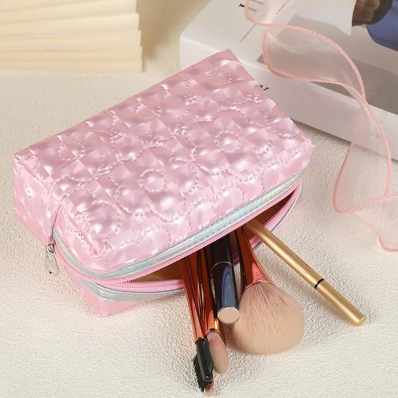 Solid Color Floral Makeup Brush Storage Travel Cosmetic Pouch Cosmetic Organizer Pouch Zipper Make Up Organizer Toiletry Bags