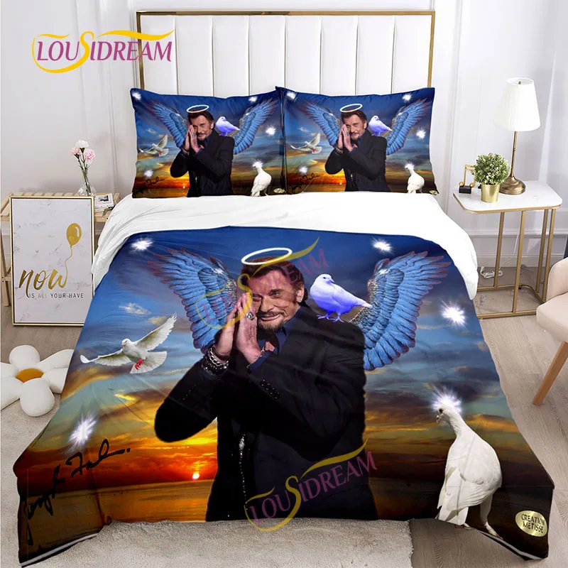 Johnny Hallyday Bedding Set DIY Music Style Fan gift Queen Size double Bed Queen Size Sheets duvet cover pillowcase