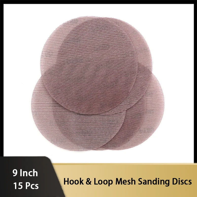 15 Pcs Hoop & Loop Mesh Sanding Disc 9 Inch Abrasive Dust Free Sandpaper Sheets Assorted 80-320# for Woodworking Drywall Sanding