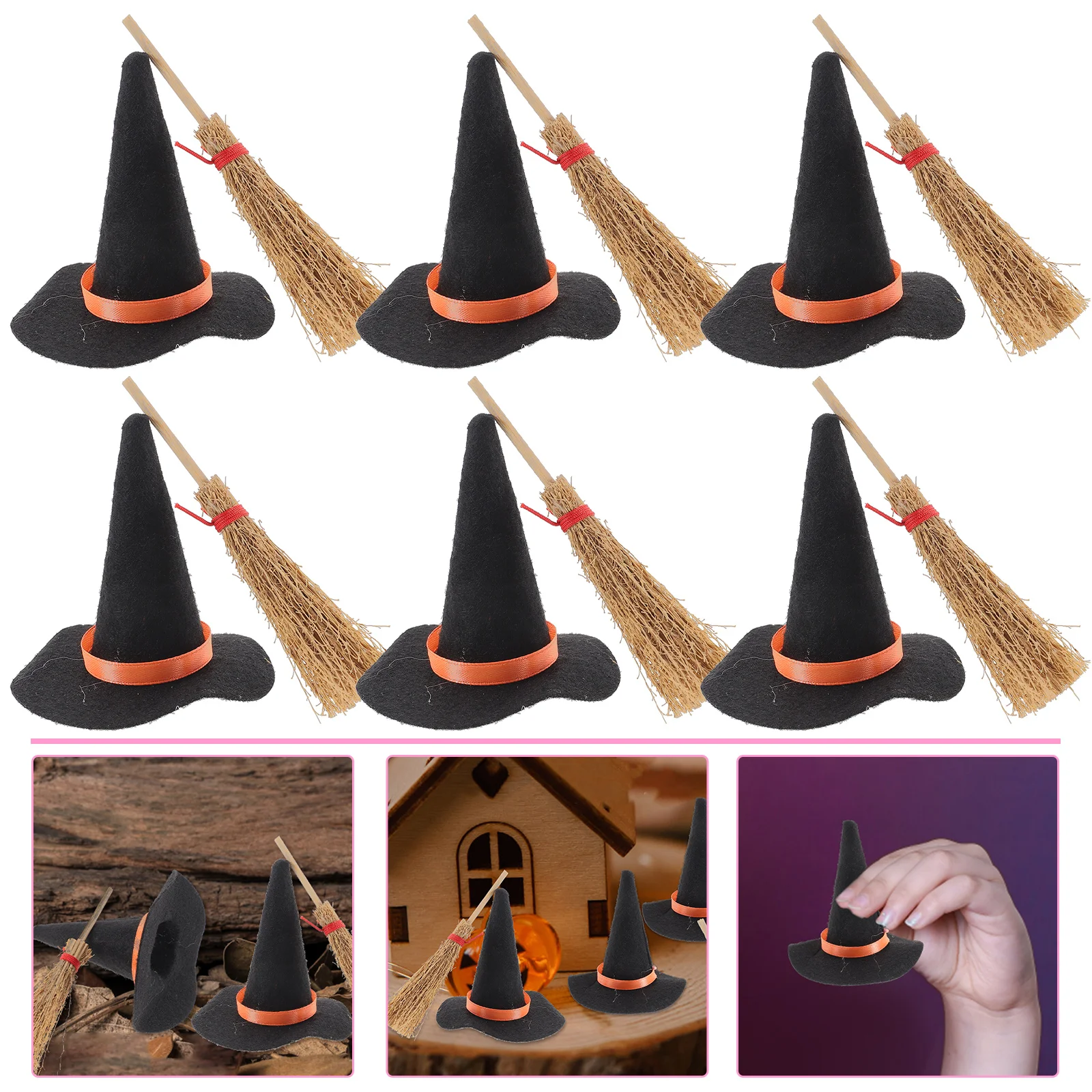 Vassouras mini chapéu de bruxa decorações de abóbora de halloween chapéus minúsculos para bonecas criança casa de bonecas brinquedos infantis