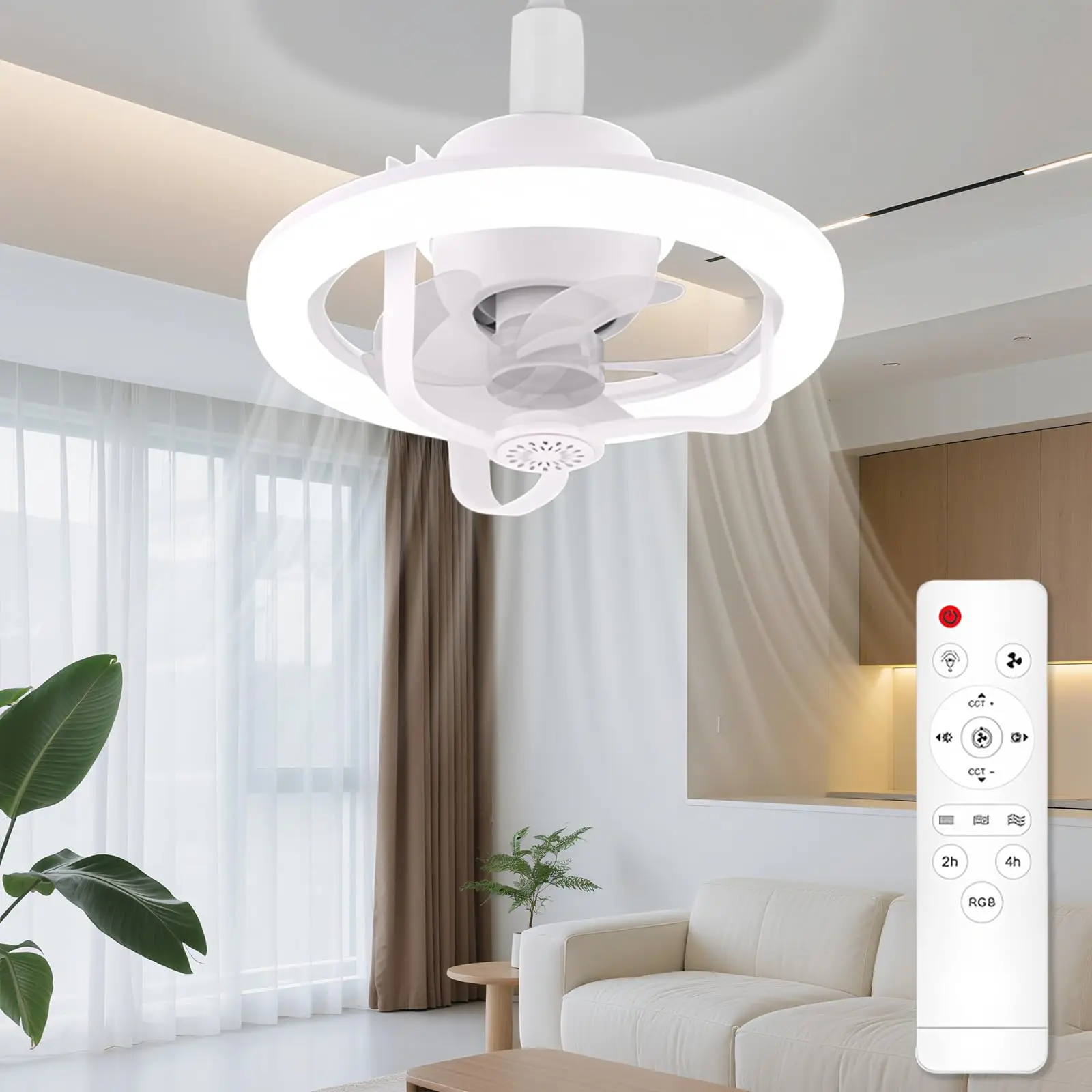 

360° Rotating Ceiling Fan Bulb LED Light with Remote Control Color Dimmable E27 with Aromatherapy Ventilation Light for Family