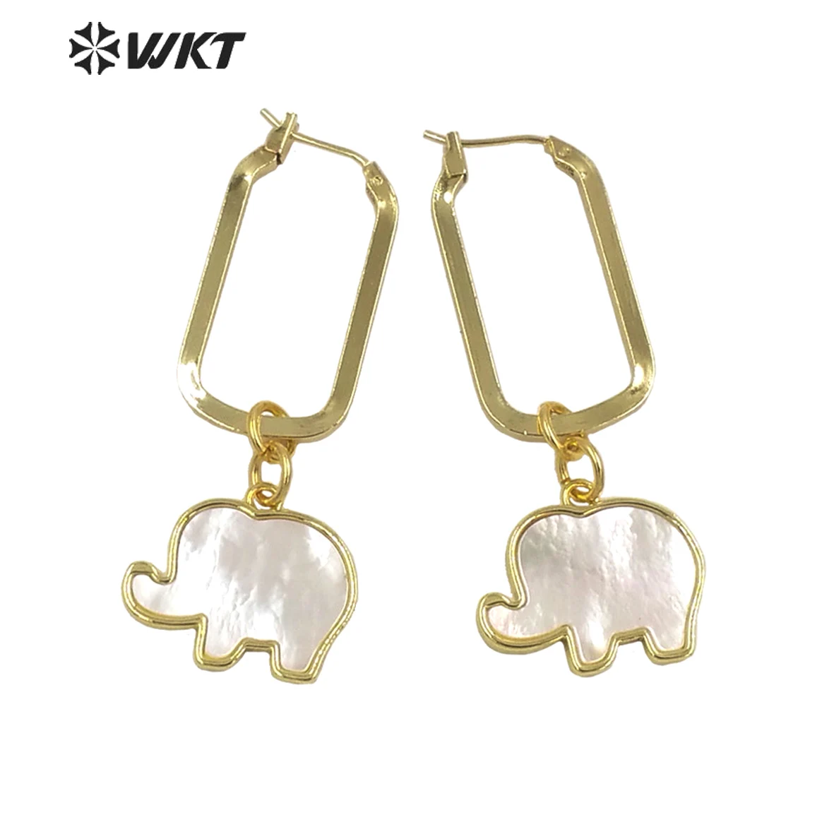 WT-MPE084 WKT 2022 new style heart and elephant shape mop shell Earrings Gold-plated lovely earrings women party jewelry trend