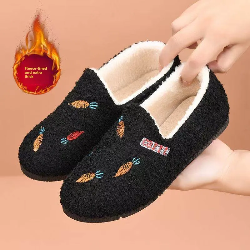 

Thiened, зимние повседневные домашние женские ботинки без шнуровки на плоской подошве Cotton oes на подкладке с круглым носком в Пекине, на низком каблуке