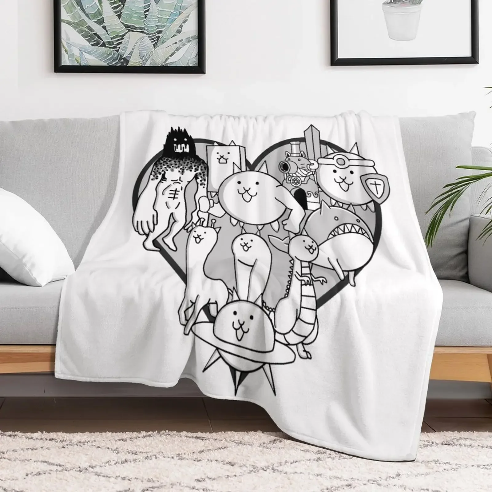 Battle Cats Evolved Cats Mural Throw Blanket Vintage Picnic valentine gift ideas Flannel Fabric Blankets