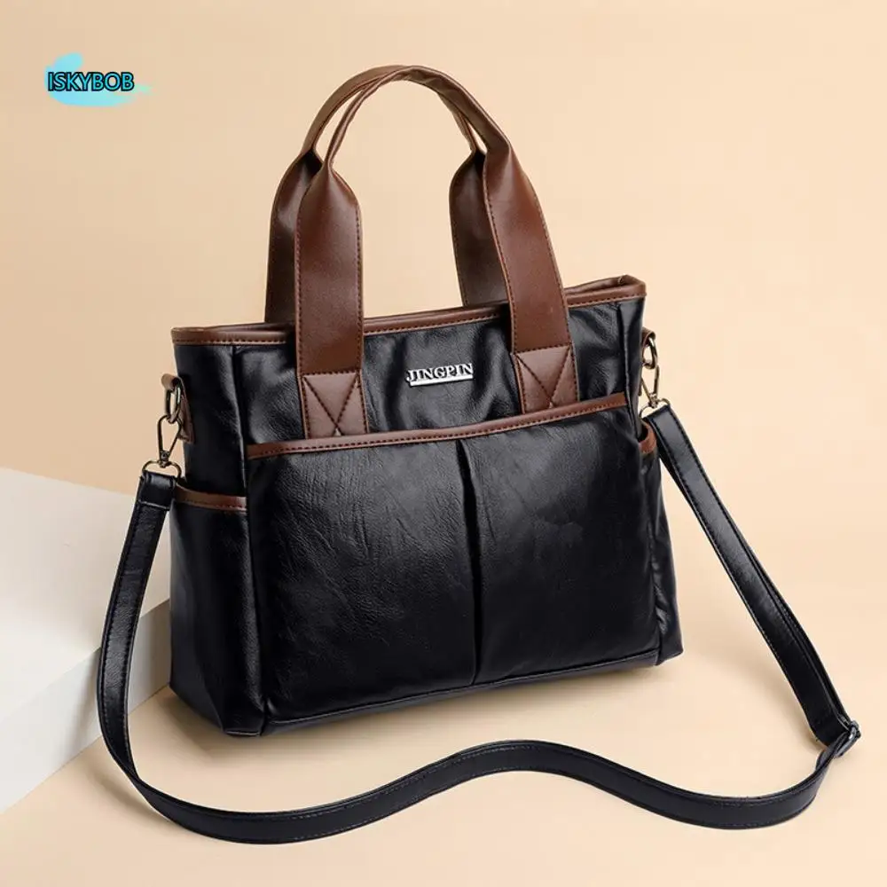 

Fashion Soft Leather Large Capacity Handbag Korean Style Simple Crossbody Bag Tote Briefcase Shoulder Bag Shopping