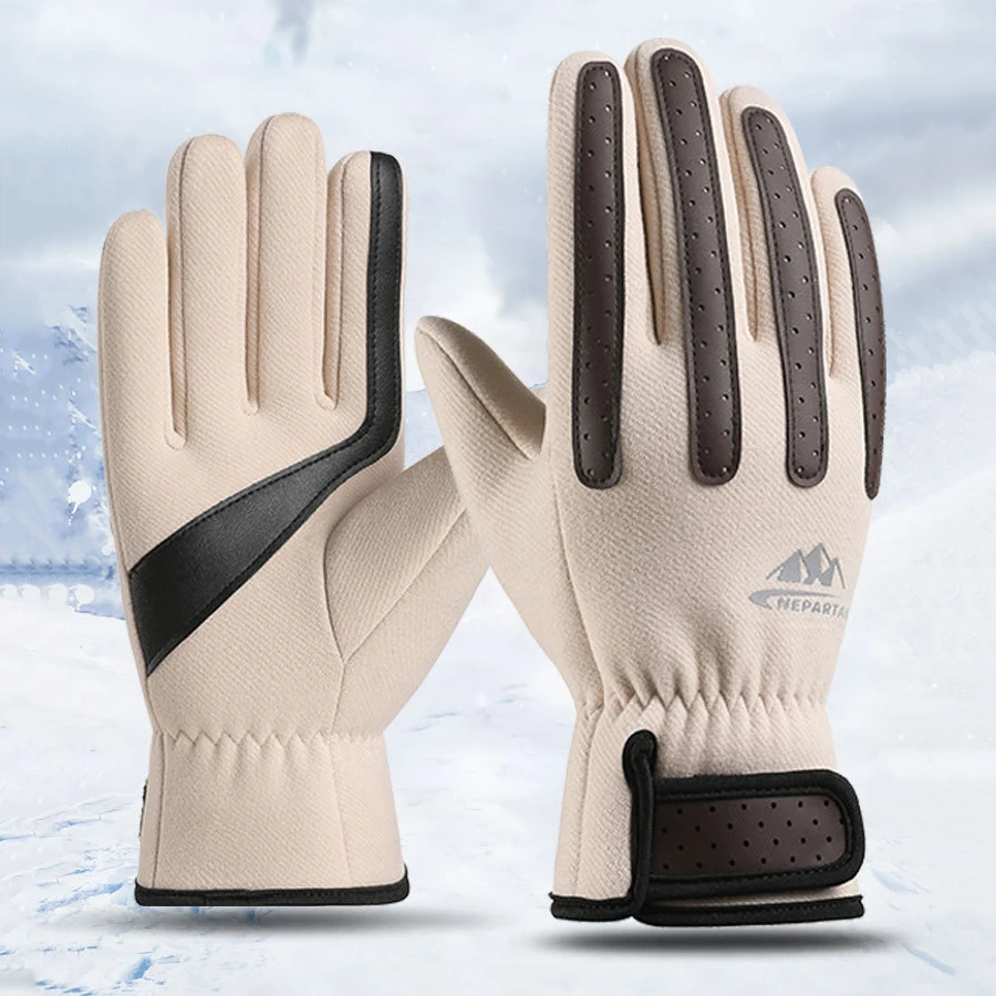 Fahrradhandschuhe für Damen und Herren, Winterreißverschluss, Touchscreen, winddicht, warm, wasserdicht, Fahrradsport, Skihandschuhe aus Samt