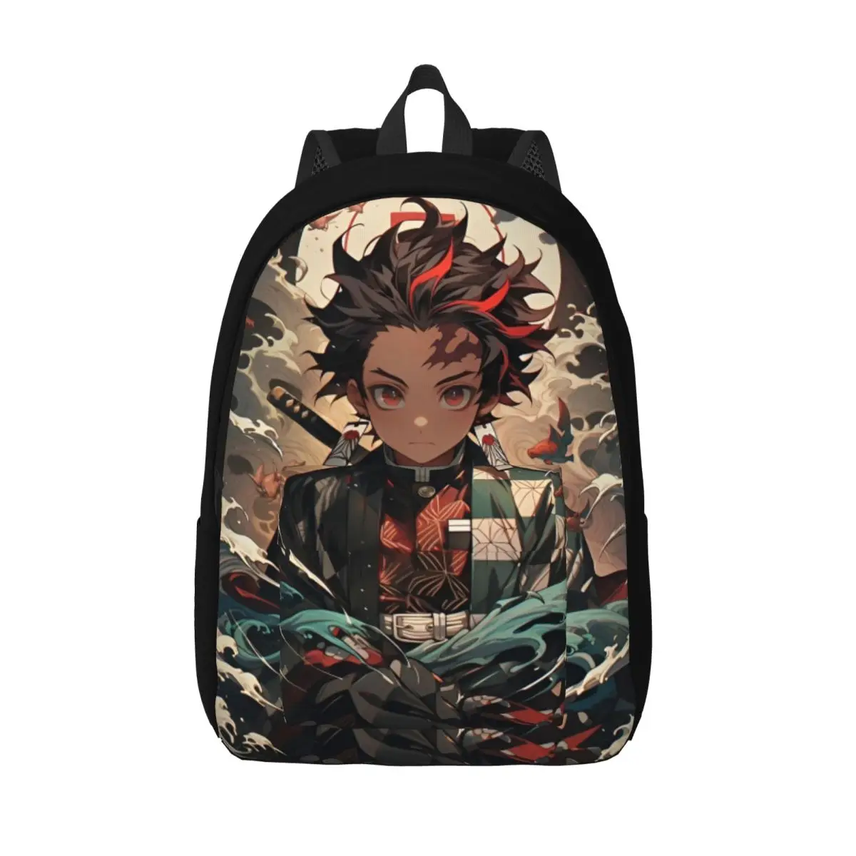 Zaino anime popolare per uomo donna adolescente scuola superiore affari zainetto Demon Slayer Tanjiro borse di tela per laptop all'aperto