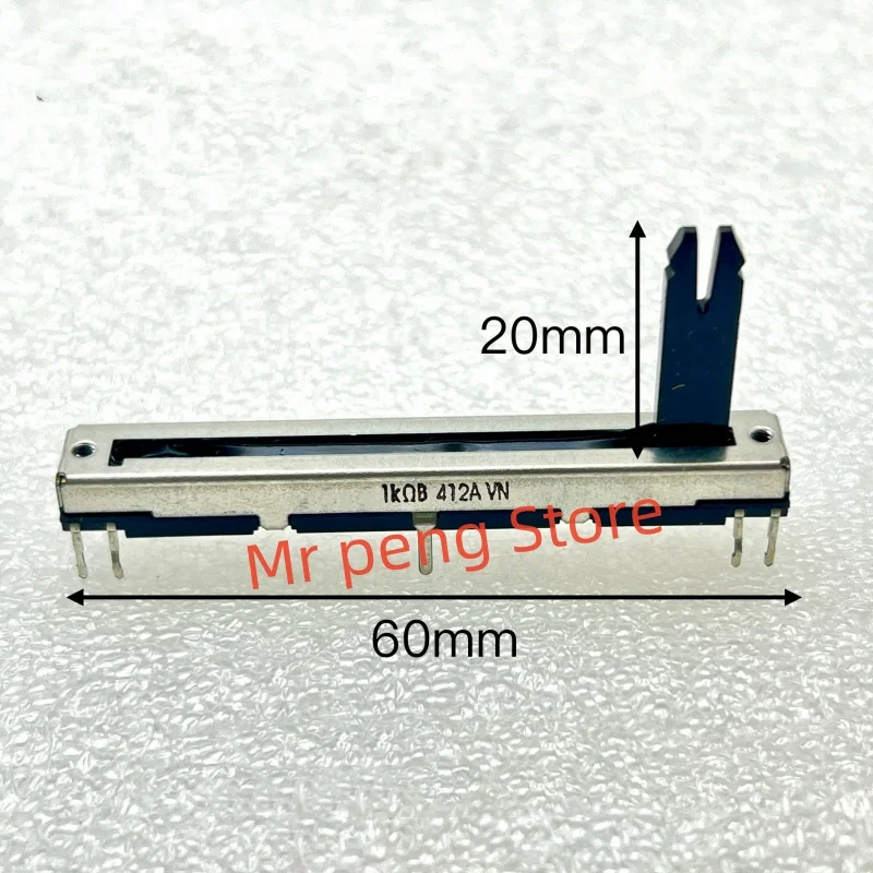 2pcs for Japan 60mm single tandem straight slip potentiometer B1K with center point positioning shaft length 20mm split shaft