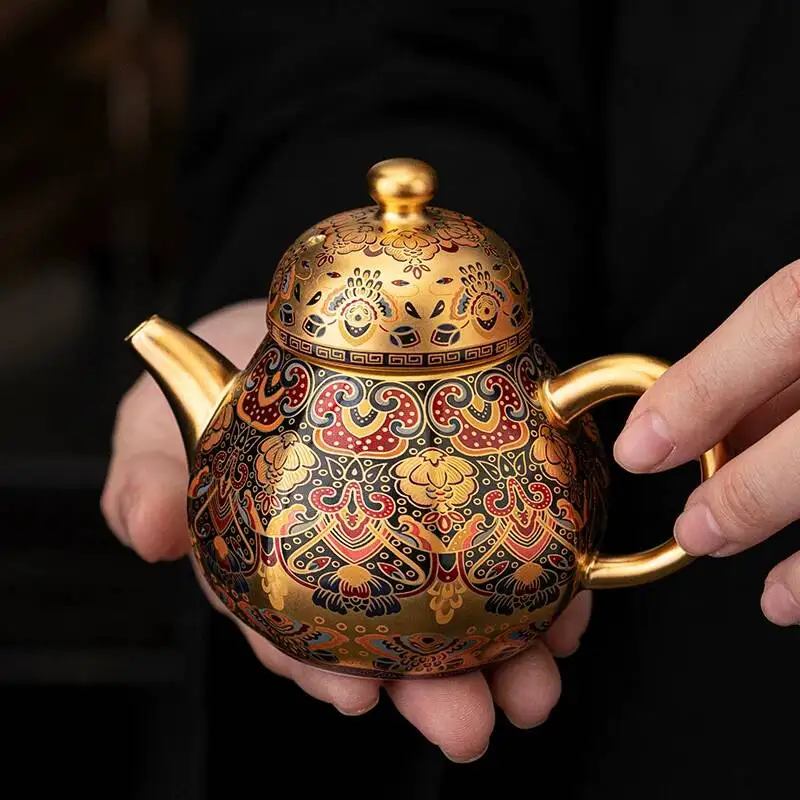 Zheng Liqing Enamel Gold Plated T High End Tea Brewing Pot Office Home Use Gift For Elders Leaders And Bosses Single