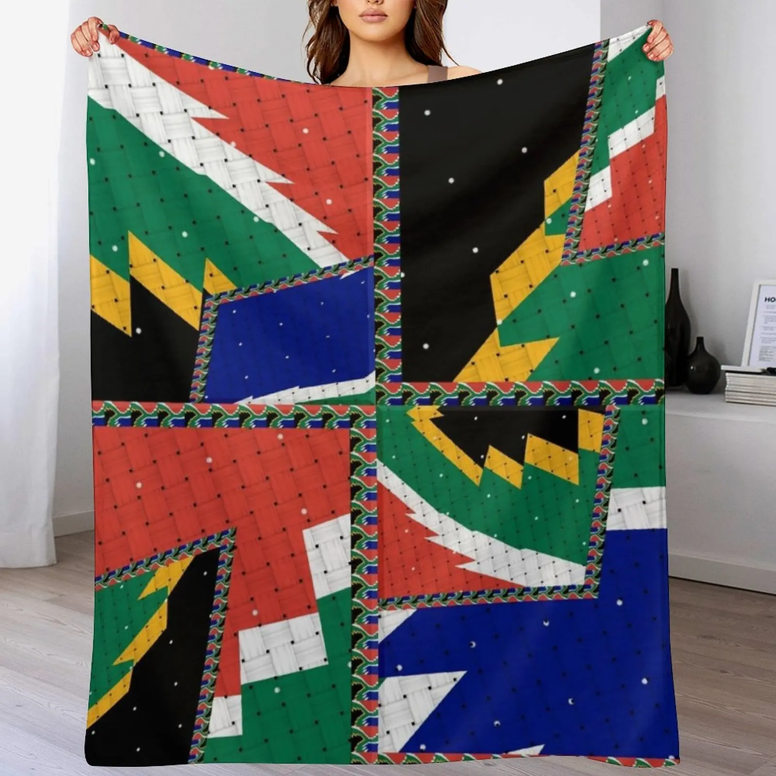 

Attractive original abstract geometric artwork, inspired by the South African flag in a vintage style. Throw Blanket