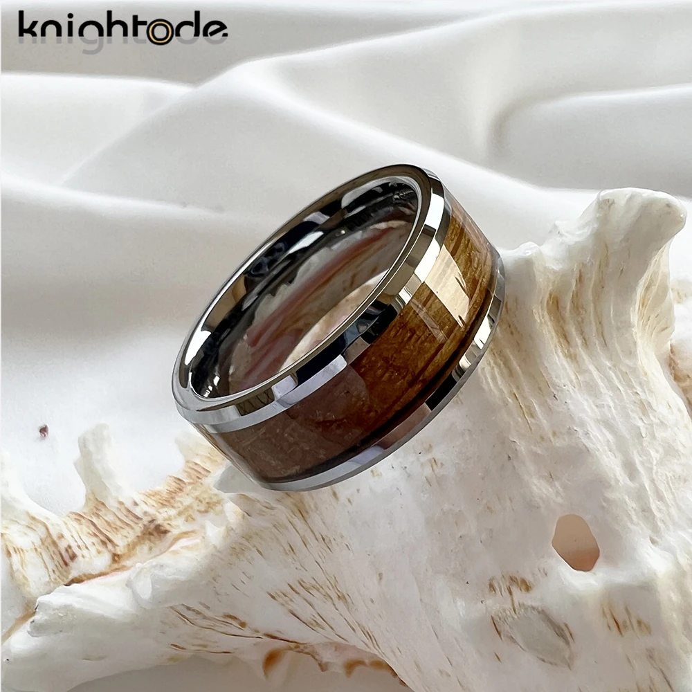 

8mm 4 Colors Tungsten Rings Whiskey Oak Wood Inlay for Men Women Engagement Wedding Bands Beveled Edges Polished Dropshipping