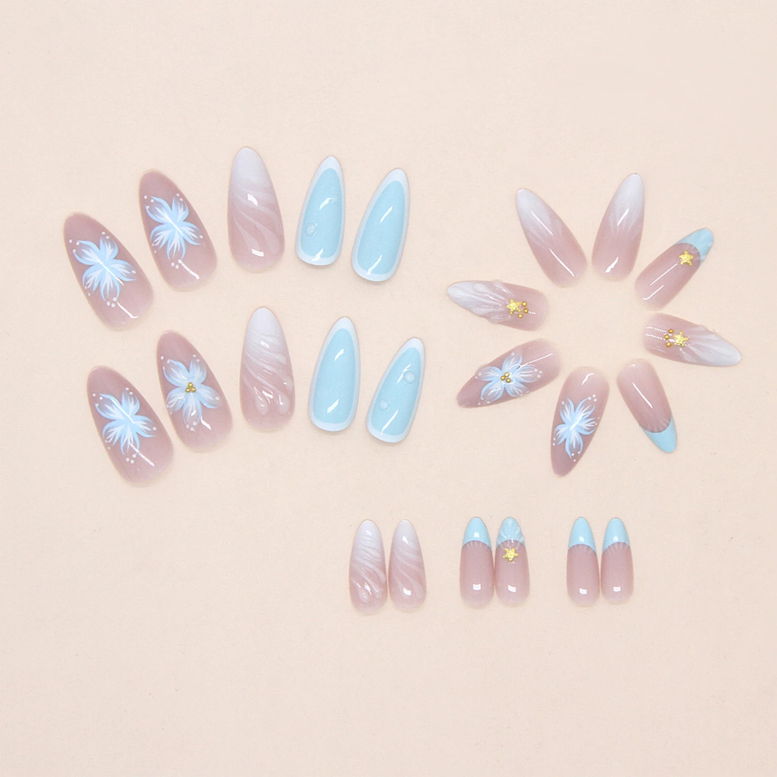 24pcs Fake Nails 3D Blue Ocean - Nail Art Simple Elegant recension och pris