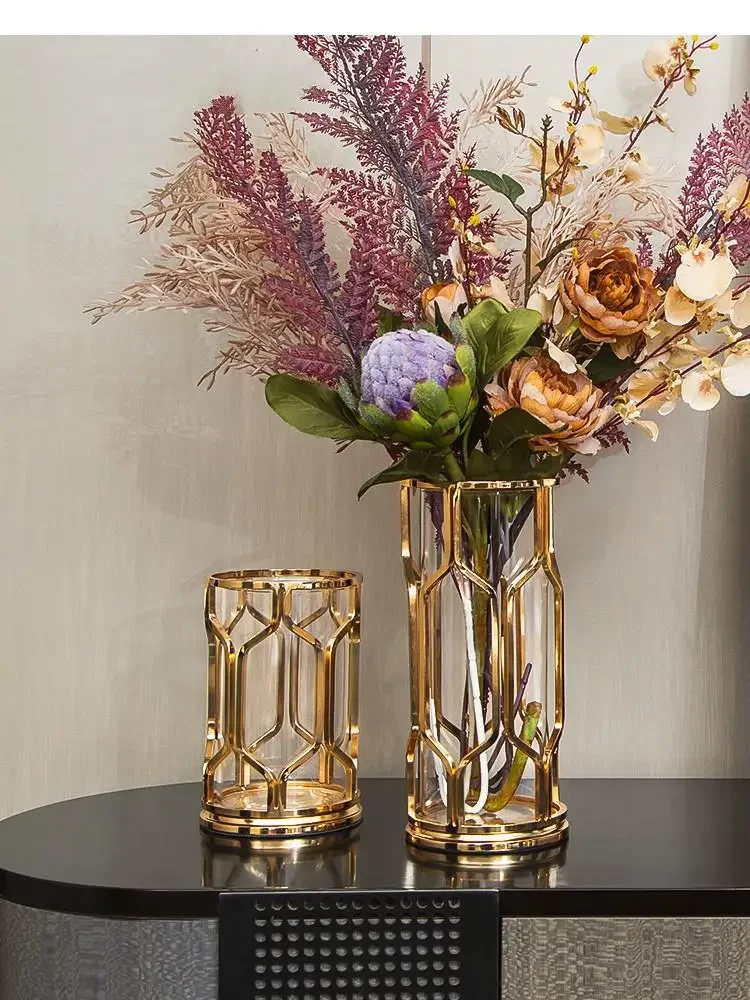 Vase en verre en métal doré pour la décoration de la maison