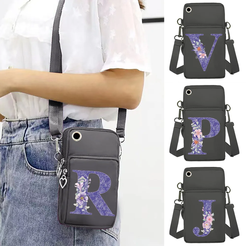 Universal Mobile Phone Bag Wrist Pack Clutch Bags for Apple/Huawei Waterproof Cell Phone Packet Purple Flower Print Organizer