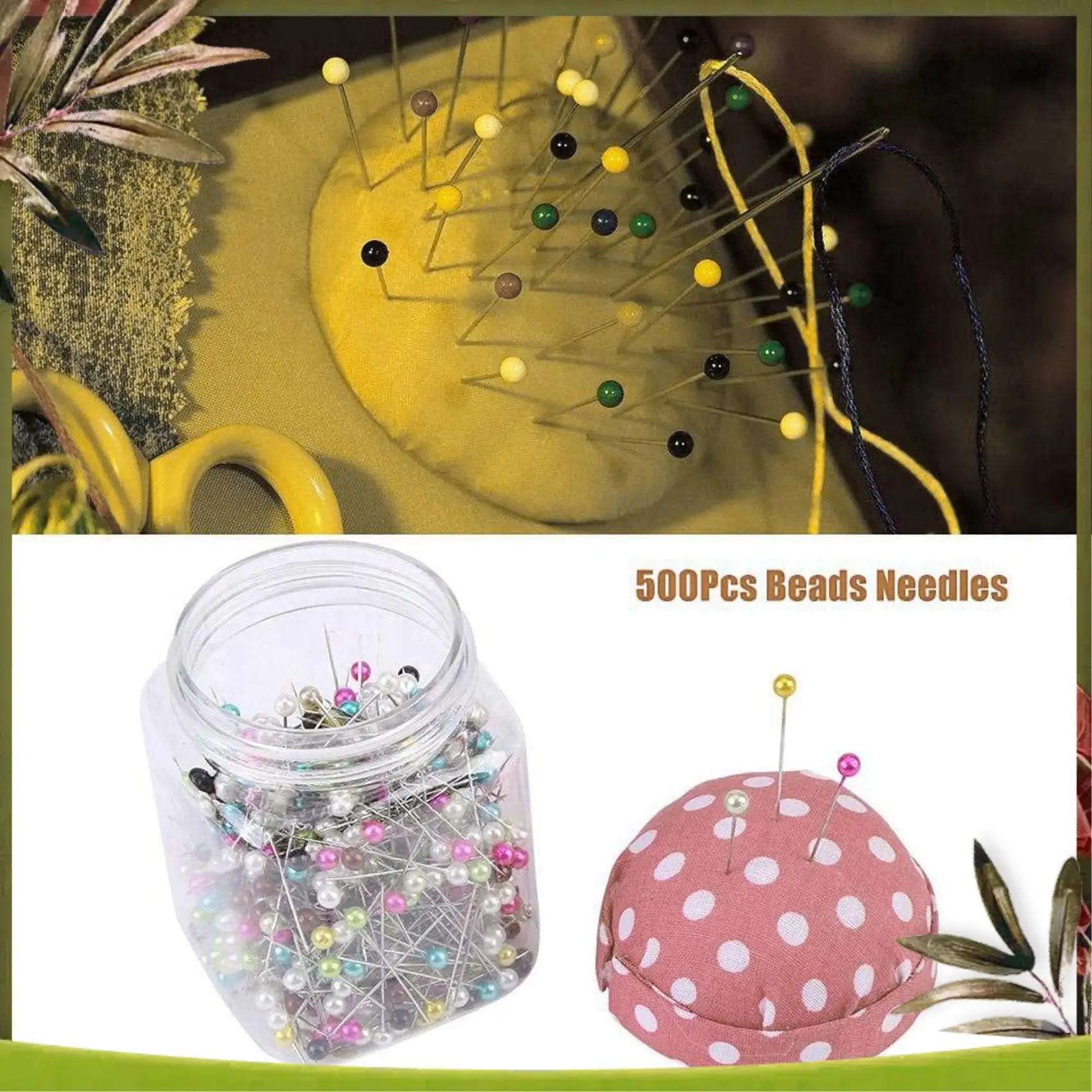 

Новинка-1000 шт., швейные булавки, жемчужные иглы, розовый тканевый чехол, булавка, подушка, процесс пошивки бутылки