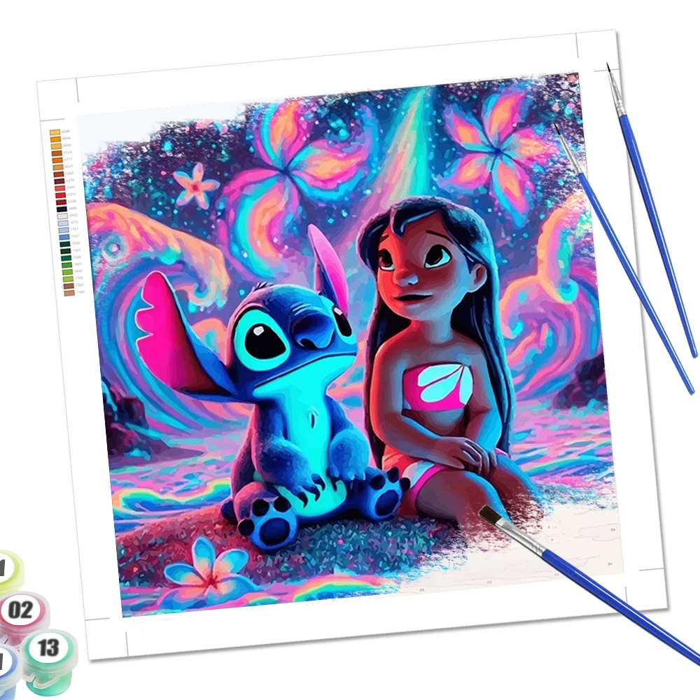 Pintura por número de Disney, Lilo y Stitch, dibujo por números, pintura de cielo estrellado de dibujos animados en la pared, decoración del hogar