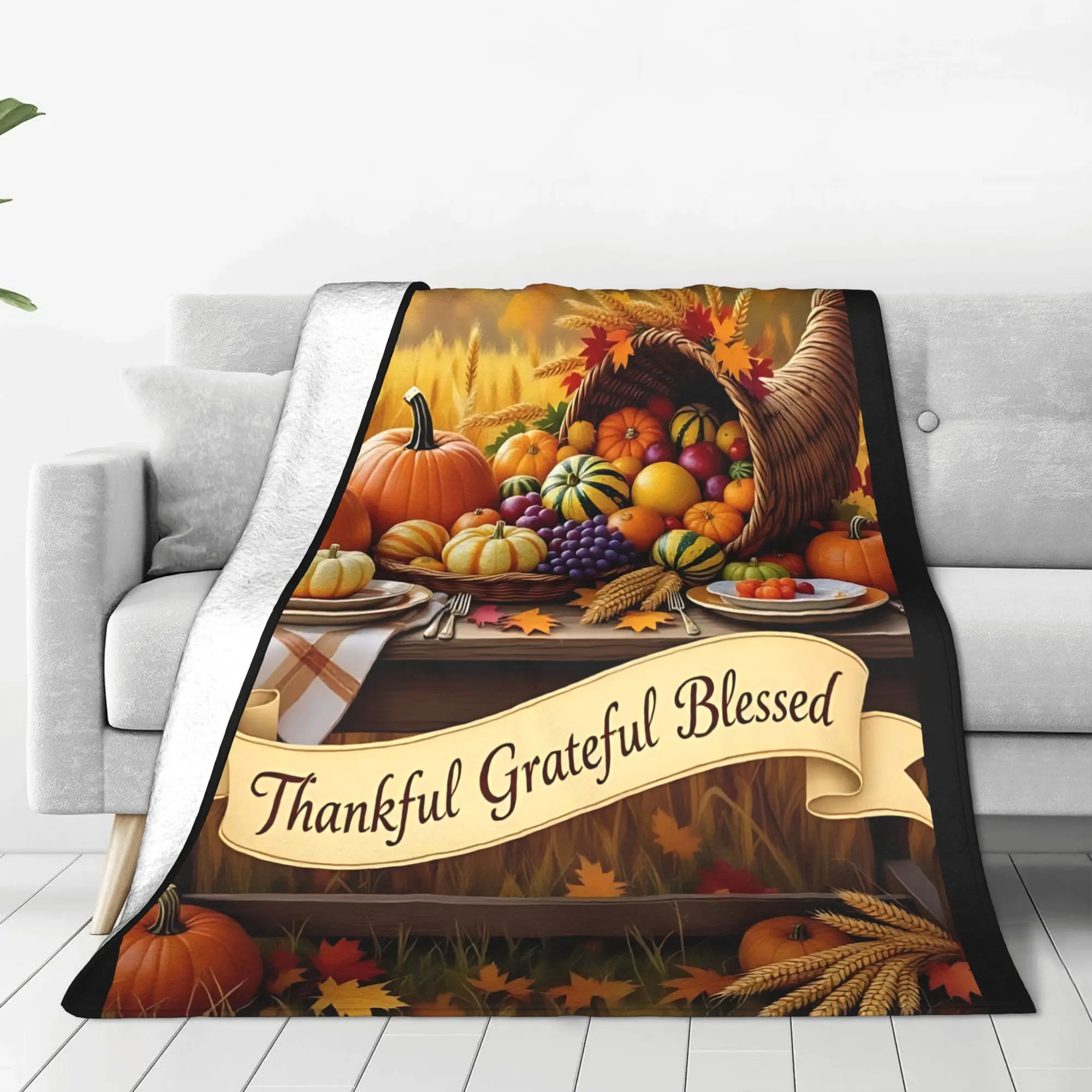 1PC Thankful Grateful Blessed  Winter Blankets for Adults Bedding Home Interior Sofa Knee Black Friday Deals