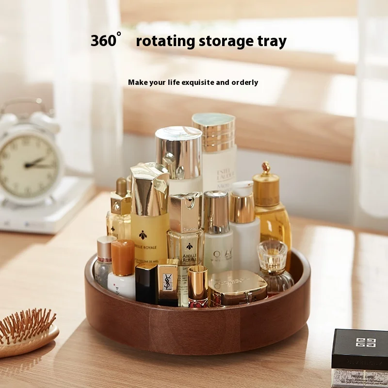 

Solid Wood Rotating Makeup Storage Tray | Vanity Desk Organizer | Skincare, Lipstick & Perfume Rack