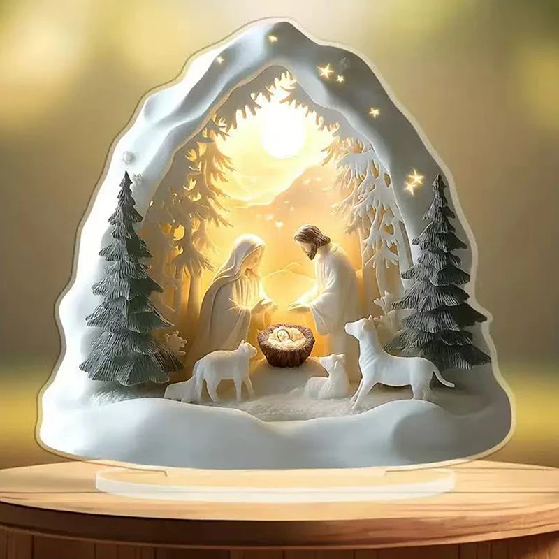 2025 جديد المهد يسوع الولادة المشهد عيد الميلاد الجدول محور ملحق 2D شقة الاكريليك للمنزل مكتب الديكور حزب الحلي